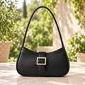Women's Stylish Black Shoulder Bag – Elegant Gold Buckle Handbag – Fashionable Ladies Underarm Purse