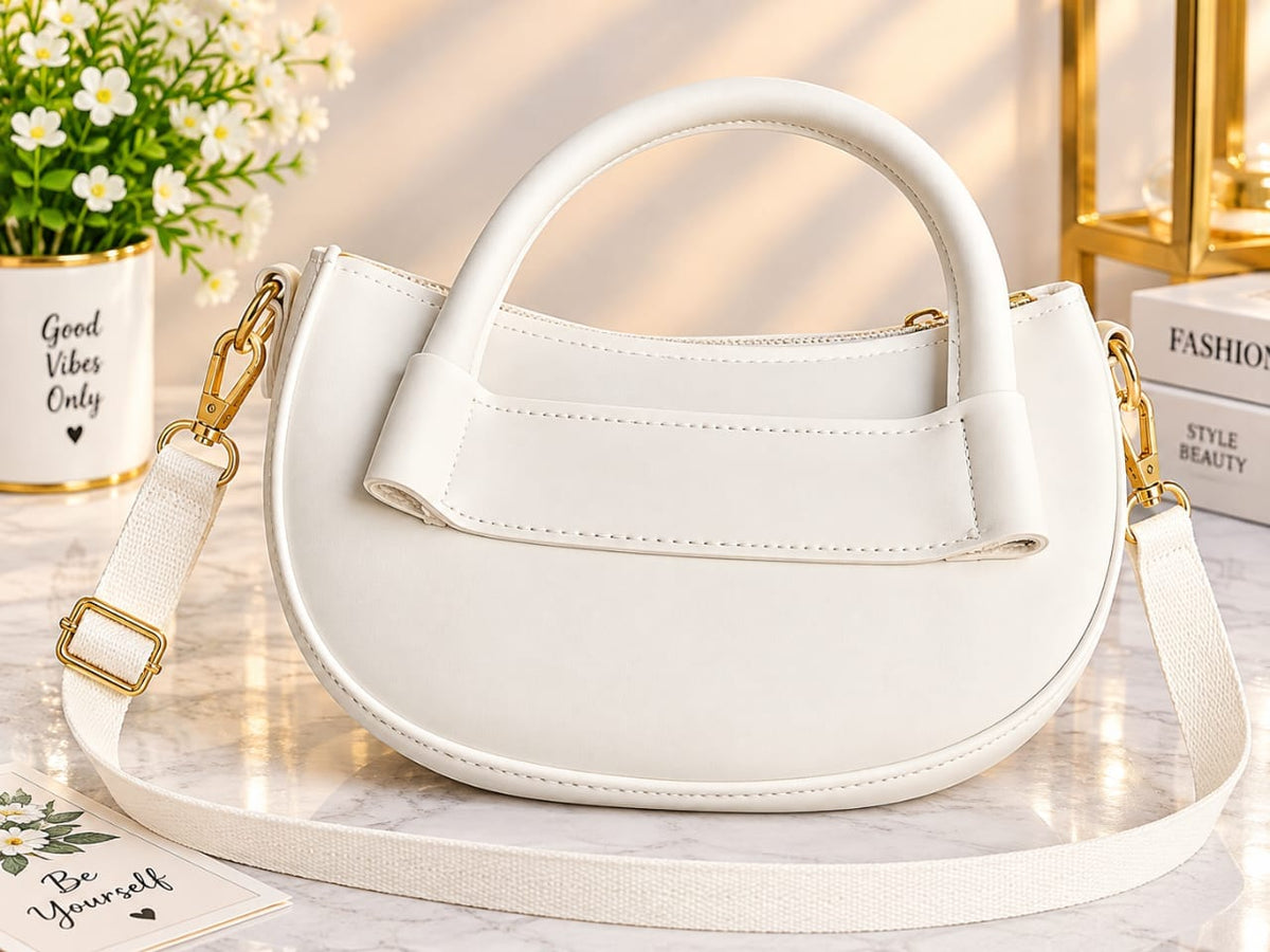 Women's Elegant White Handbag – Stylish Mini Shoulder & Crossbody Bag with Adjustable Strap – Fashionable Ladies Purse