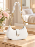 Women's Stylish White Shoulder Bag – Elegant Gold Chain Handbag – Fashionable Mini Underarm Purse for Girls & Ladies